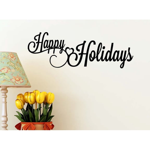Happy Holidays Door Sticker Calligraphy Christmas Church Wall Snowman Decal Art Decor Motivational Inspirational Decorative Lettering