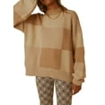 thumbnail image 3 of Liacowi Women Juniors Knitted Sweater Long Sleeve Patchwork Pullover  Retro Jumpers Tops Fall Loose Knitwear for Teen, 3 of 6