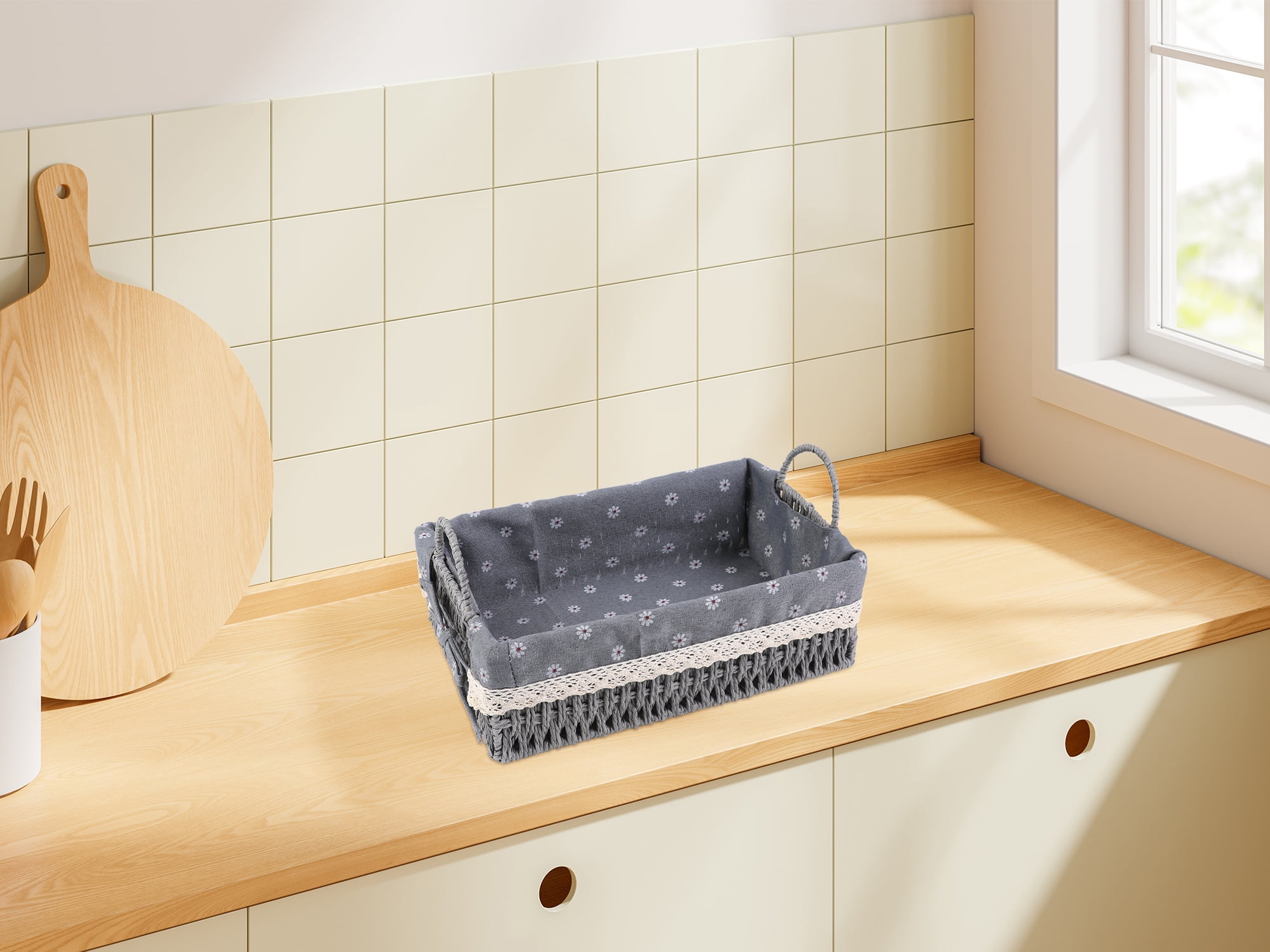 Unique Bargains 2 Pcs Wicker Basket with Handles Gray 10.2*7.1*3.5in/11.8*8.3*3.7in