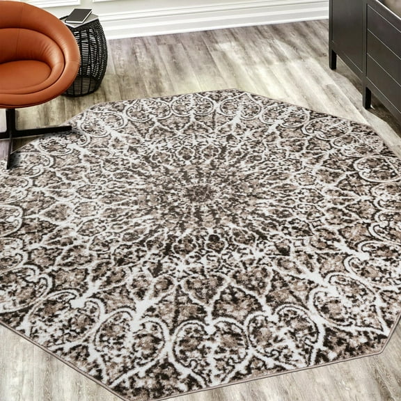 Unique Loom Sofia Collection Area Rug - Grace (6' 1" Octagon Brown/Ivory)