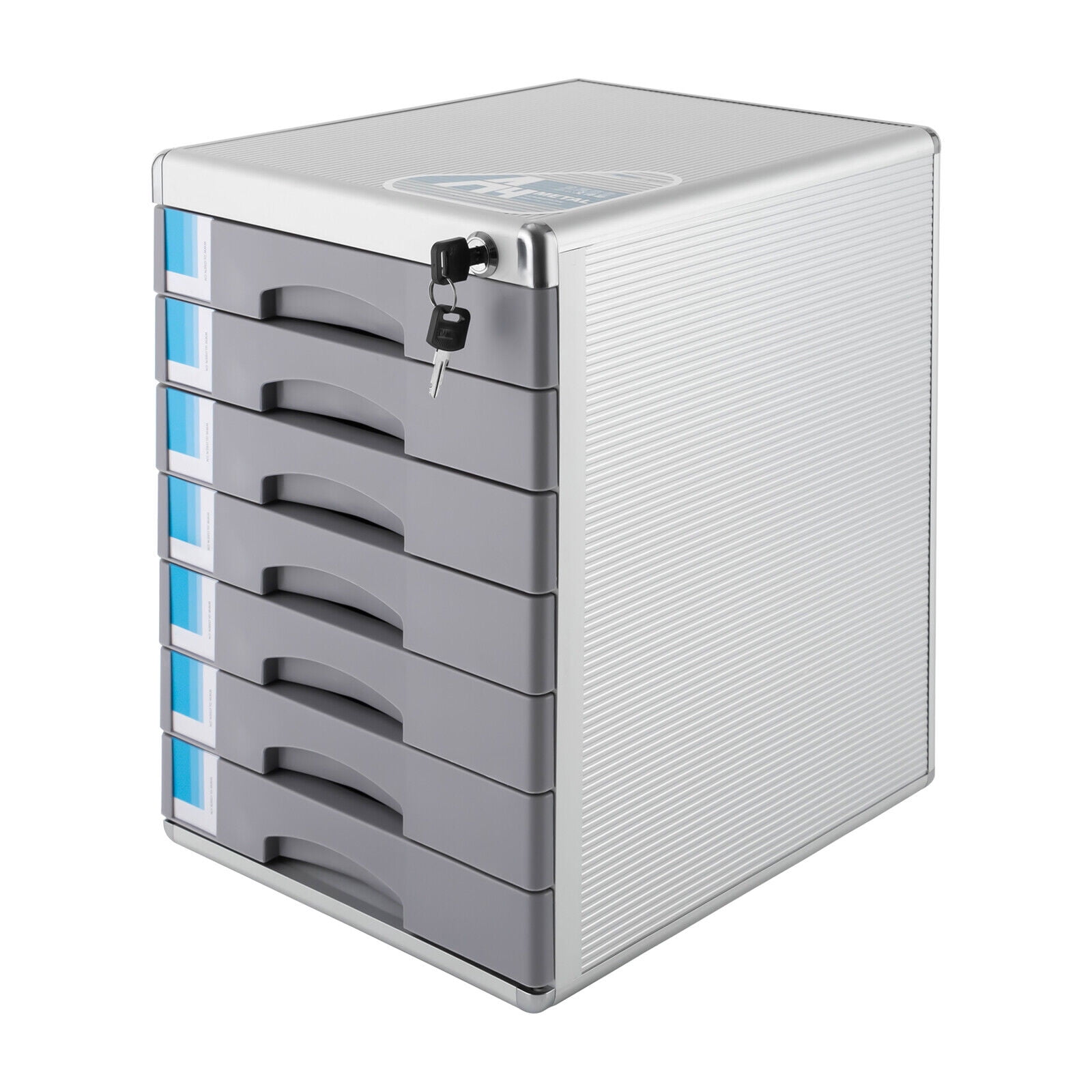 Office Filing Cabinet 7 Drawer Aluminum Alloy File Cabinet With Lock, Grey