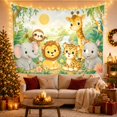 thumbnail image 3 of Smiling Baby Animals in a Lush Jungle with Waterfall, Whimsical Illustration for Animal Lovers, Cute Safari Wall Art, Graduation Gift, Tapestry Wall Hanging for Bedroom and Dorm, 3 of 7