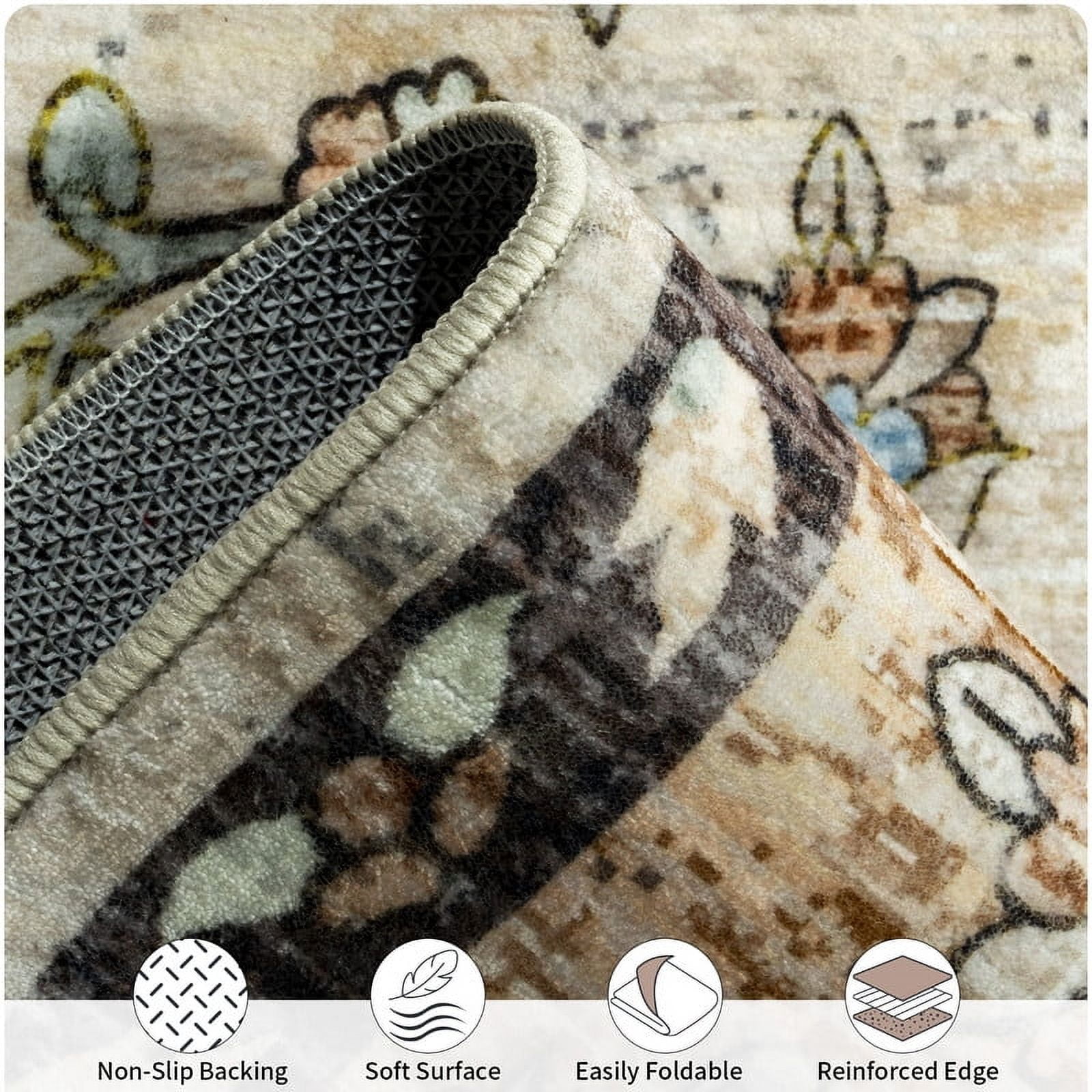 Jamfeel Washable Rugs Ultra-Thin Soft Non-slip Vintage Printed Area Rug Low-Pile Carpet for Living Room Indoor Decor 5'x8' Beige