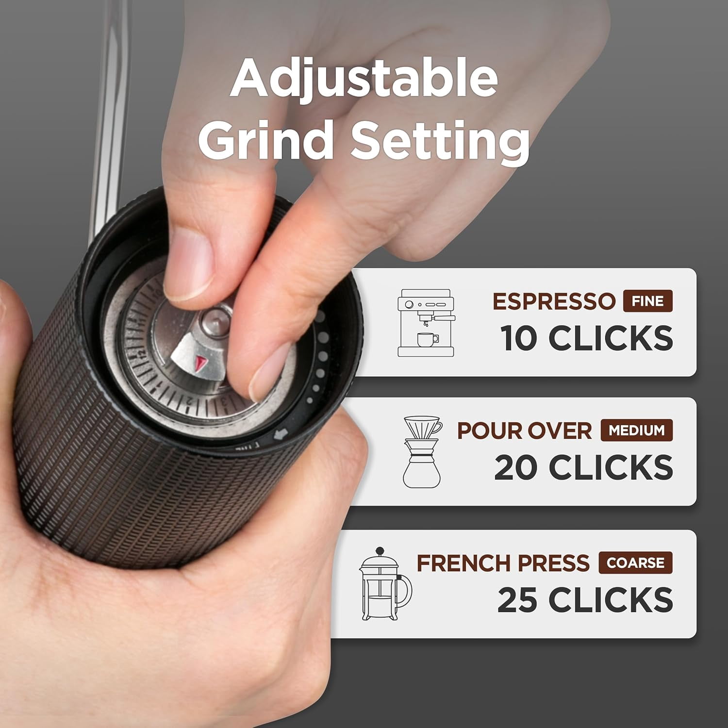 Manual Coffee Grinder - Stainless Steel Conical Burr with Adjustable Settings, Double Bearing for Home Travel Camping Gift