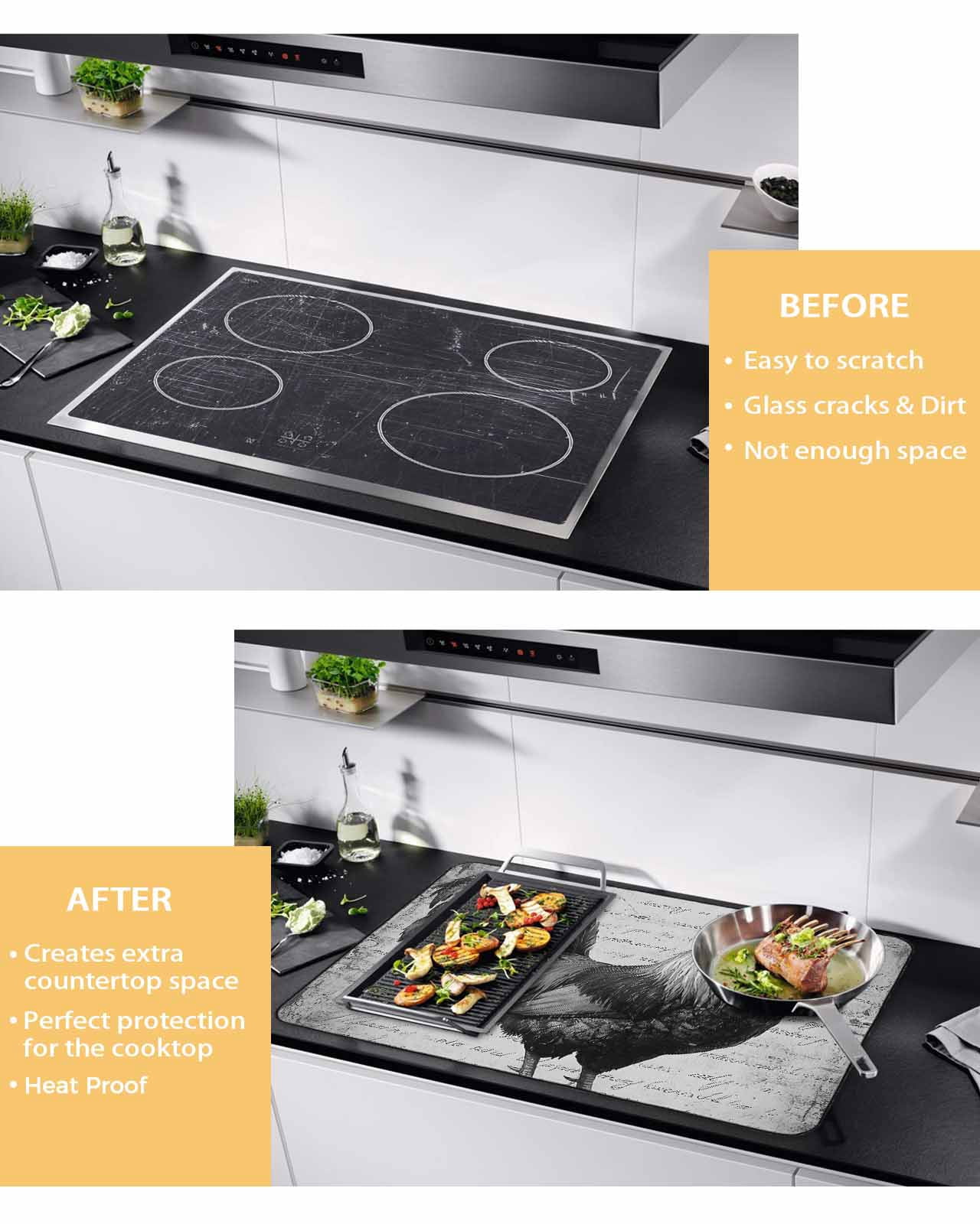 nqOlkjepod Large Induction Cooktop Protector Mat 36"x21", Grey Retro Vintage Stove Top Covers for Electric Stove, Farmhouse Country Animal Modern Stove Burner Cover Mats, Glass Top Stove Cover