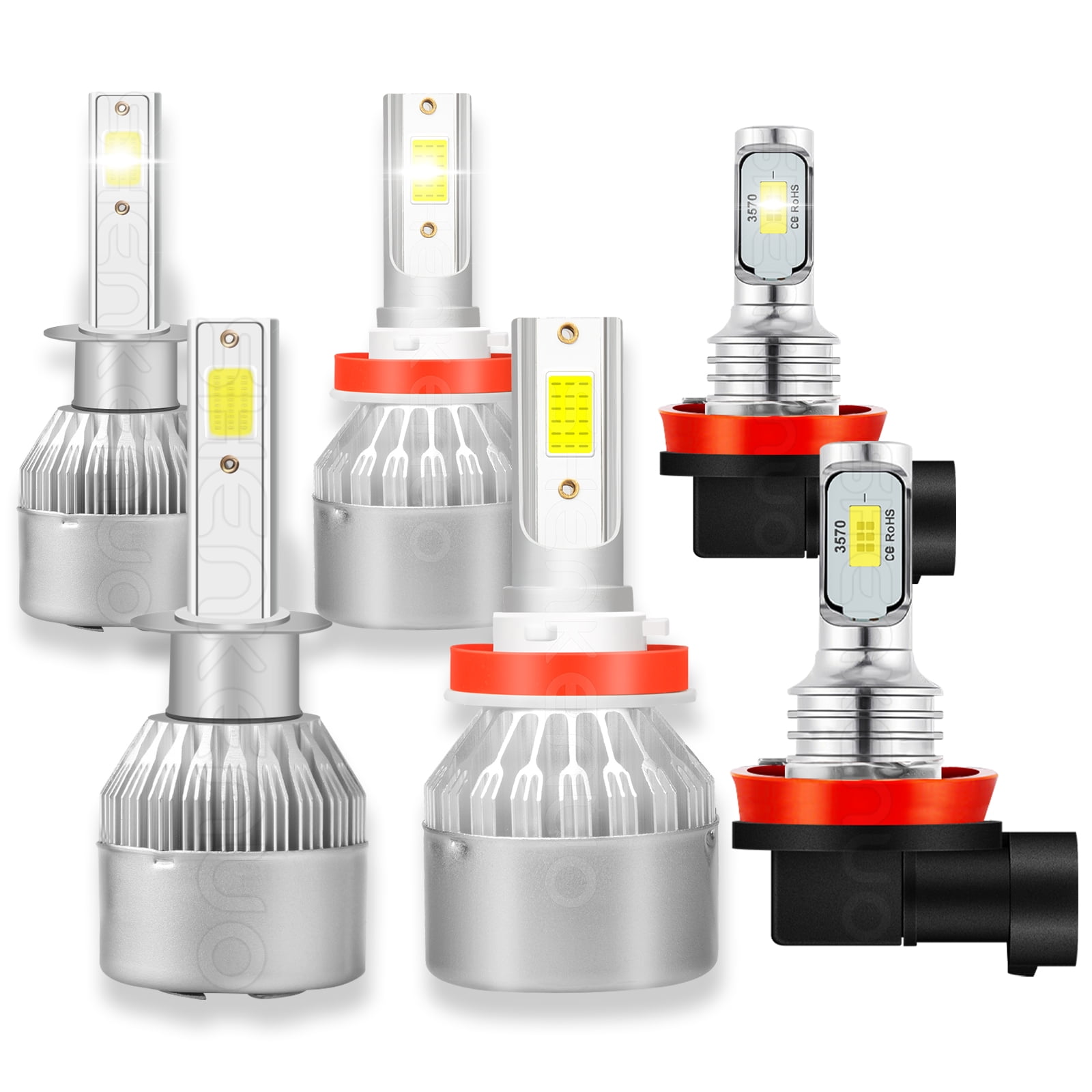 6 LED Headlight And Fog Light Bulb Combo For Kia Optima 2011-2013 – 6000K Bright White, 10,000 Lumens