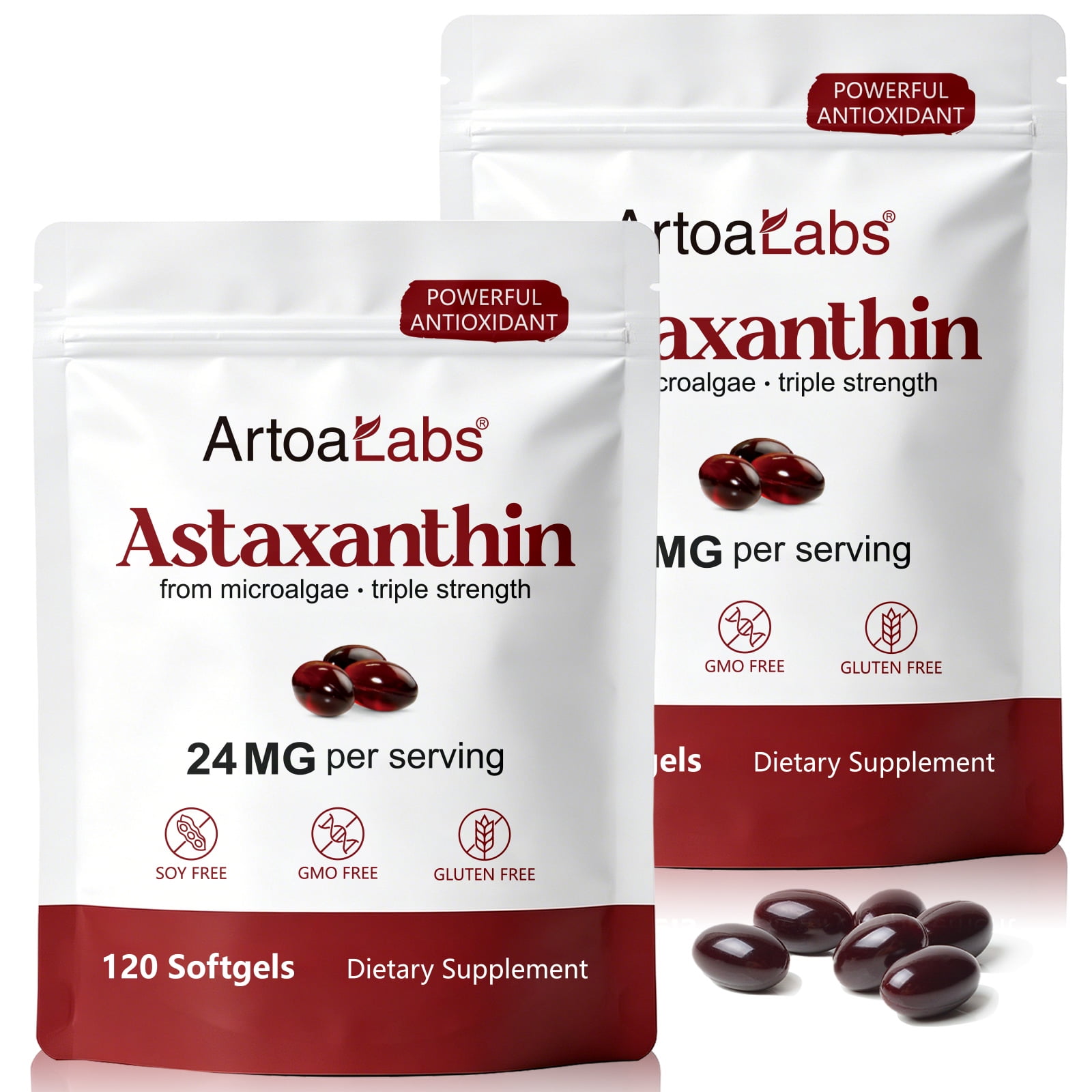 2 Pack Astaxanthin 24mg Antioxidant Supplement for Eye, Skin and Joint Health, Microalgae Source, 8 Month Supply