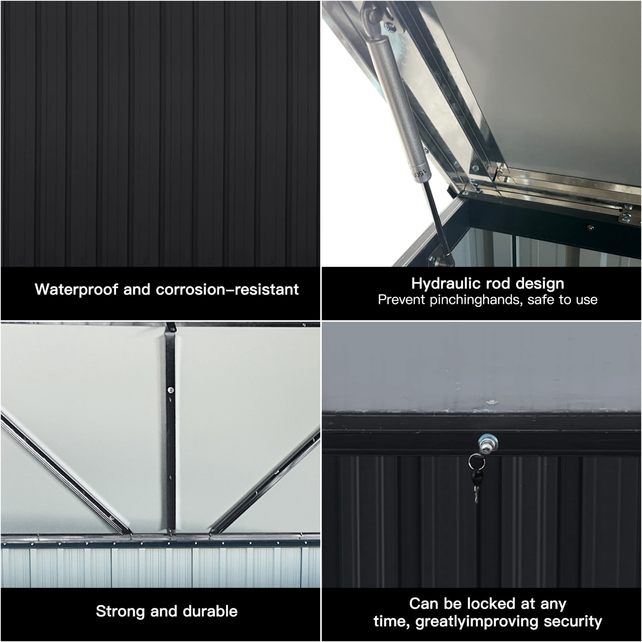Alvantor Outdoor Storage Box Large Metal Black Deck 72"x37" 344Gal