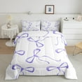 thumbnail image 2 of jejeloiu Kawaii Bowtie Ribbon Bedding Comforter Set,Lovely Bow Knot Twin Comforter Sets,White Purple Bedding Set For Girls Teens,Luxury Bedroom Decor Reversible,2 Pieces, 2 of 8