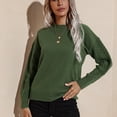 thumbnail image 2 of Suéter de cuello redondo anudado de color verde liso de manga larga para mujer para citas, trabajo y compras, talla M, 2 of 8