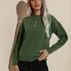 thumbnail image 2 of Suéter de cuello redondo anudado de color verde liso de manga larga para mujer para citas, trabajo y compras, talla M, 2 of 8