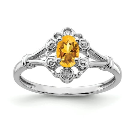 925 Sterling Silver Yellow Citrine Diamond Band Ring Size 5.00 Birthstone November...