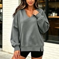 thumbnail image 5 of thefmos Women's Deep V Neck Long Sleeve Sweatshirt Side Slit Plus Size Solid Color Casual Fashion Pullover Fall Winter Clothes, Gray XL, 5 of 6
