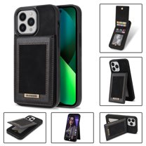 ELEHOLD Flip Leather Wallet Case for iPhone 14 Pro 6.1 inch with RFID Blocking Card Slots Holders Magnetic Buckle Kickstand Function Business Style Men Women Case, Black