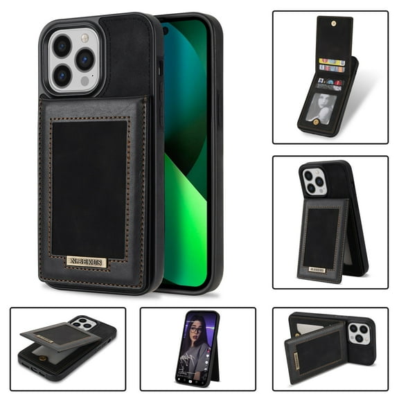 ELEHOLD Flip Leather Wallet Case for iPhone 14 Pro 6.1 inch with RFID Blocking Card Slots Holders Magnetic Buckle Kickstand Function Business Style Men Women Case, Black