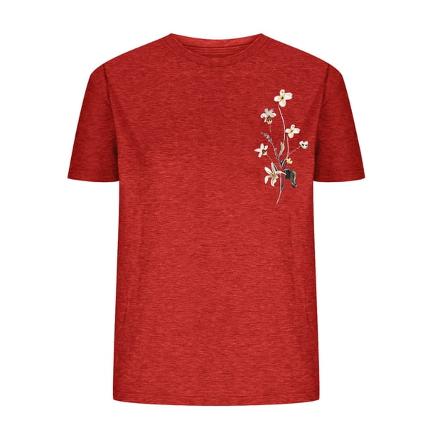 Tops de Manga Corta de las Mujeres, Cuello Redondo Impreso, Camiseta de Manga Corta para las Mujeres