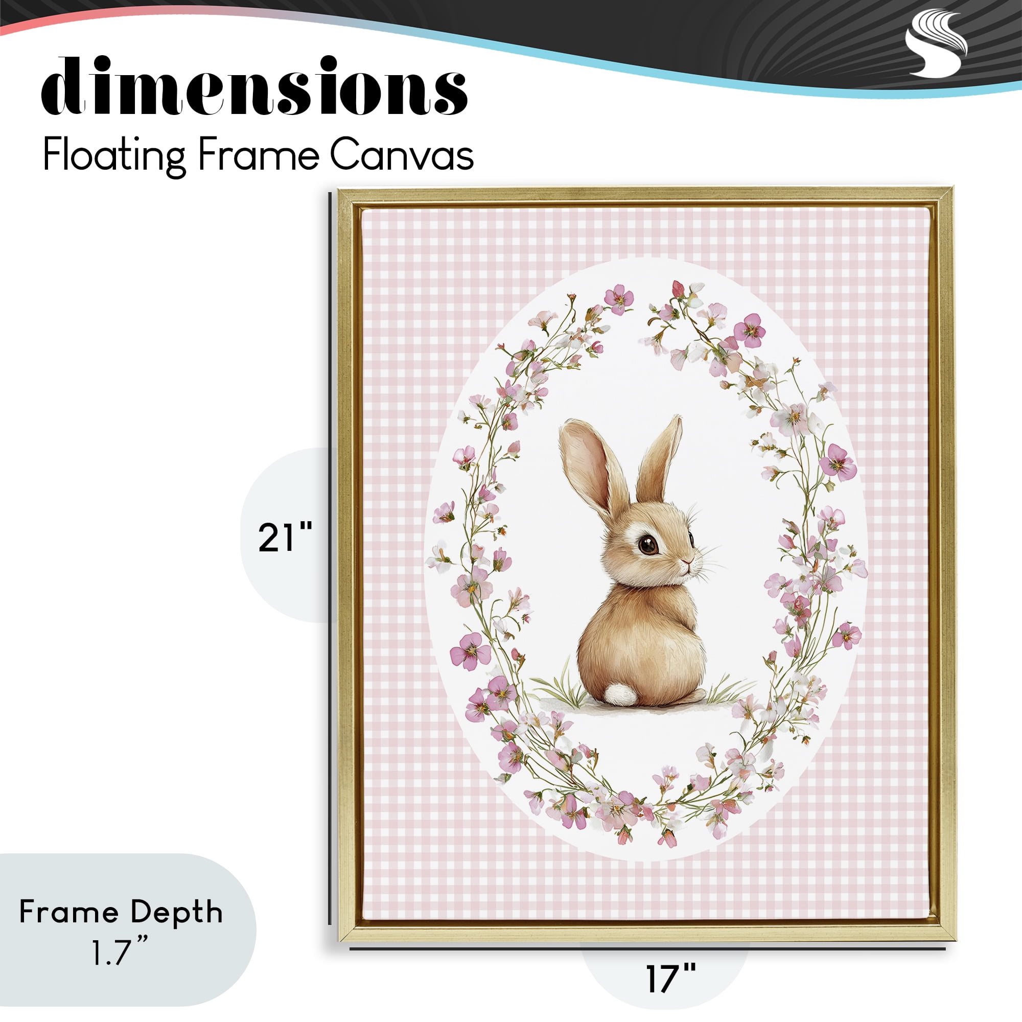 Stupell Industries Spring Gingham Rabbit Gold Framed Floater Canvas Wall Art, design by Christine Simpson Art