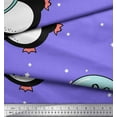 thumbnail image 3 of Soimoi Purple polyester Crepe Fabric Snowman & Penguin Cartoon Print Fabric by the Yard 52 Inch Wide, 3 of 3