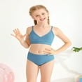 thumbnail image 3 of GYRATEDREAM Girl's Cute Two Piece Swimsuit V Neck Spaghetti Strap Wireless Bikini Set Kids Tankini Bathing Suit Sport Swimwear for 8-9Y Haze Blue, 3 of 9