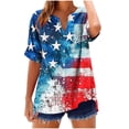 thumbnail image 2 of Cavosen American Flag Tops for Women Petite 4th of July Short Sleeve V-Neck Shirts USA Star Striped Print Shirts Lady XL Red White and Blue Casual Tops Patriotic Tunic Tees 2025 Patriotic Blouses, 2 of 4
