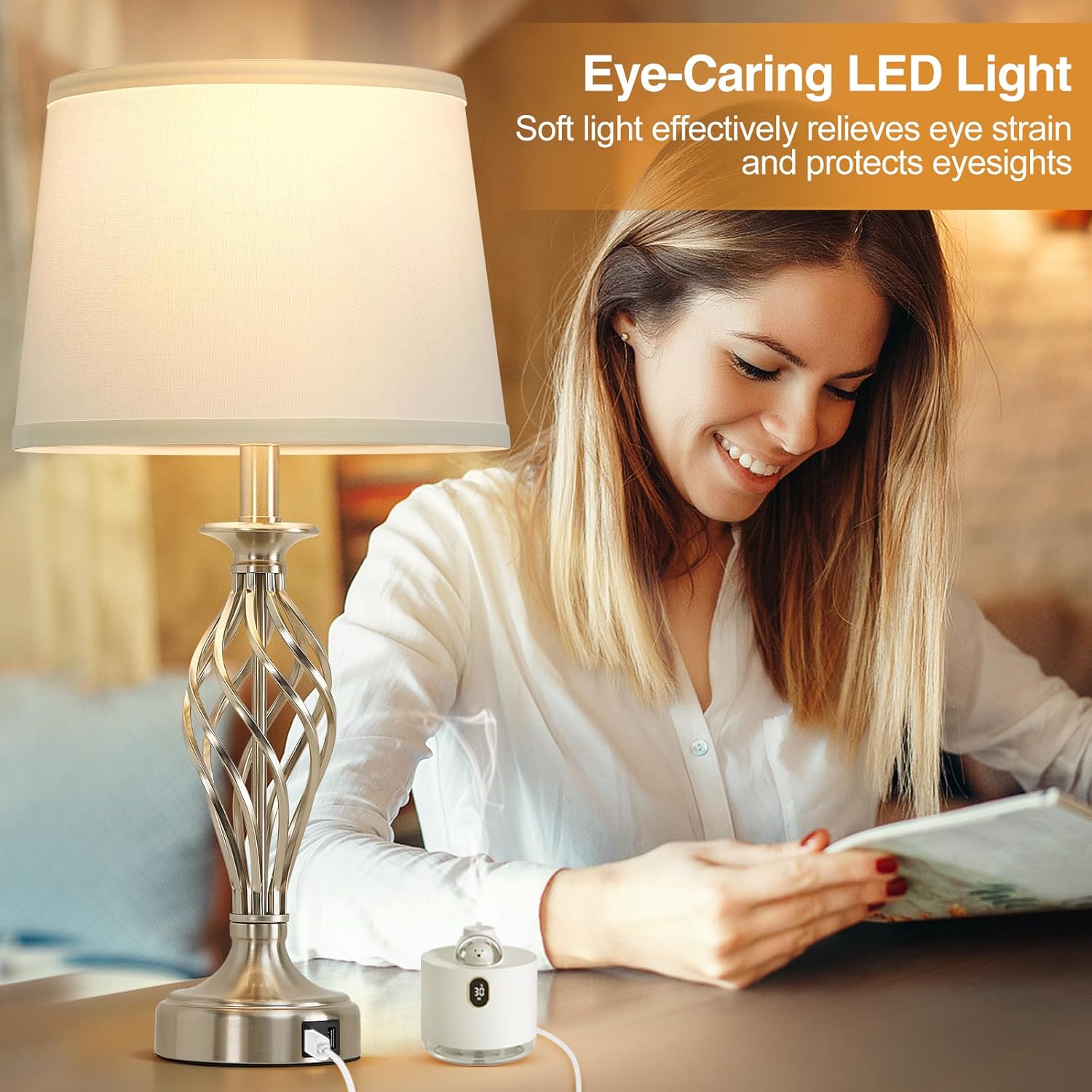 NATYSWAN Table Lamps with USB Ports, Set of 2, Silver photo 7