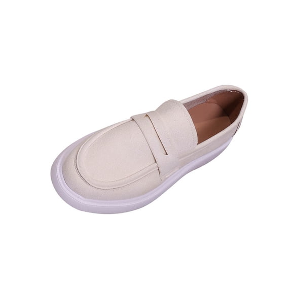 KEGIRLOM Women's Fashionable Casual Versatile Plus Size Breathable Loafers Solid Color Round Toe Closed Toe Flat Soft Sole Thick Sole Loafers Beige 8.5
