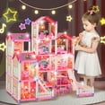 thumbnail image 2 of JoyStone Dollhouse, 14 Rooms Playhouse with 4 Dolls Playset with Furniture&Light Strip& Rotating Slide, Gift Toy for Kids Ages 3-8, 2 of 9