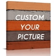 thumbnail image 2 of Orange Wooden Wall Art Painting on Canvas, Grey Stripe Gradient Country Rustic Grain Canvas Art Home Prints Wall Art Framed Modern Artwork for Living Room Bedroom Wall Decor 20x20in, 2 of 9