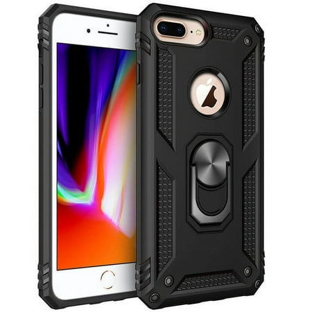 Designed for iPhone 8 Plus, 7 Plus Heavy-Duty Case, Tough for Military Grade Shockproof Heavy Duty Protective Phone Case with Kickstand for iPhone 8 Plus, 7 Plus Black