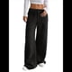 thumbnail image 2 of Pantalones Anchos de para Mujer, Rectos, con Botones y Cremallera Frontal, y Bolsillos Negro M, 2 of 10