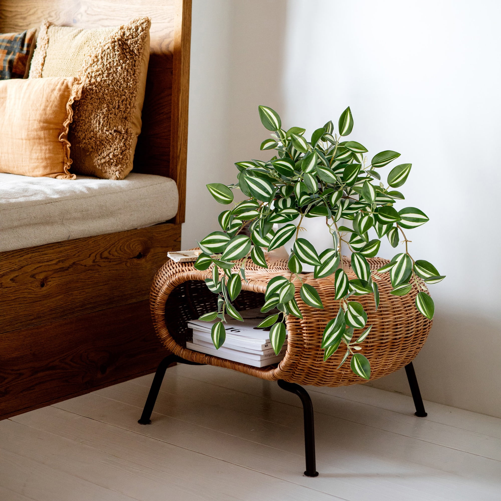 Artificial Plants Greenery Watermelon Peperomia Fake Potted Plants Faux Hanging Vine Plant with Pot Home Decor