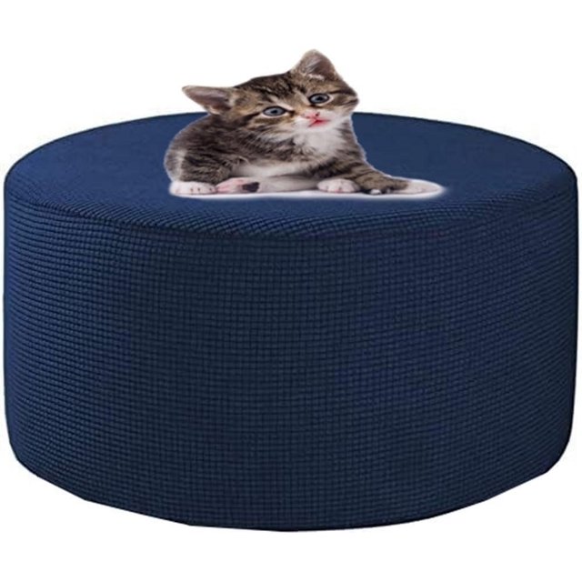 Velvet Round Ottoman Cover Stretch Ottoman Slipcover Footstool Protector Removable Ottoman Furniture Protector for Footrest Ottoman with Elastic Bottom (Color : Navy, Size : 19-22inch), 336699