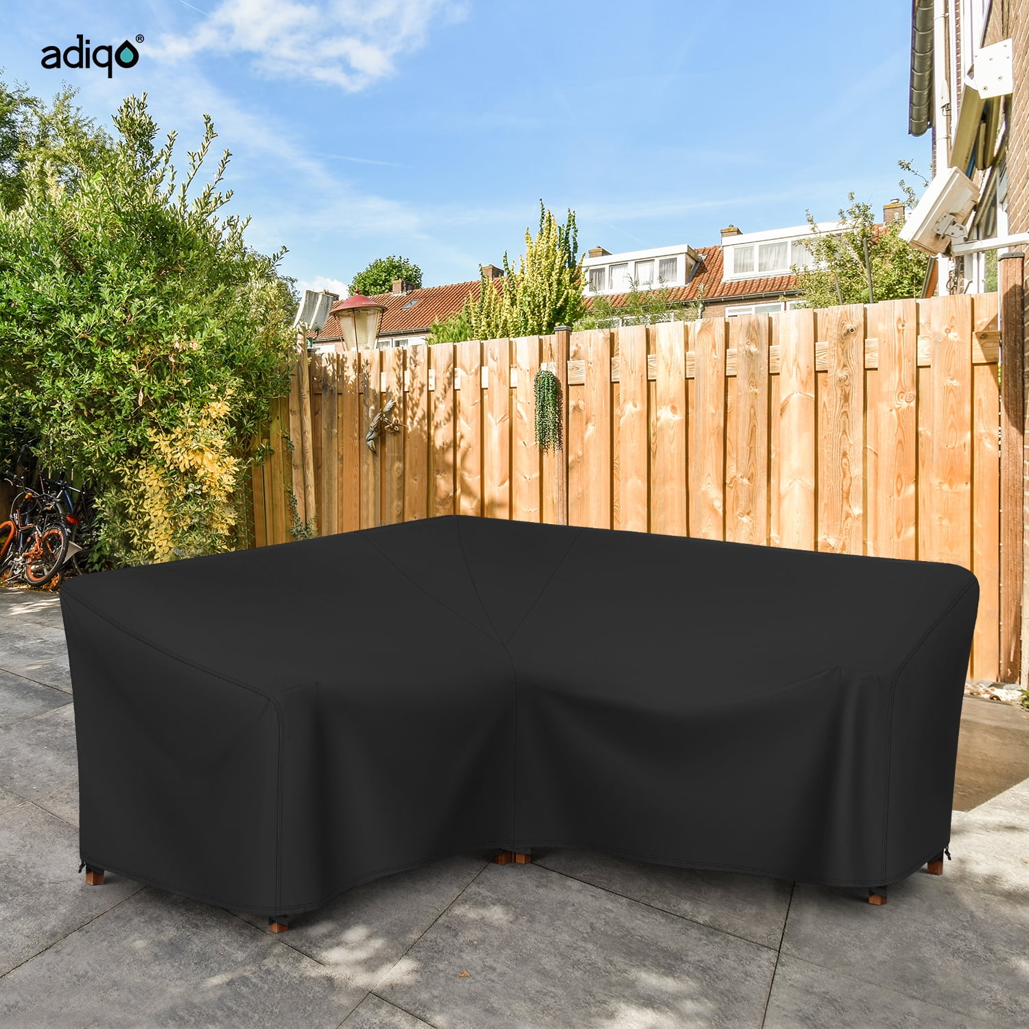 Adiqo Waterproof Patio Sectional Sofa Cover V-Shaped 5-Seater, Outdoor Couch Furniture Cover, 85" x 85" x 34" x 32"H, Black