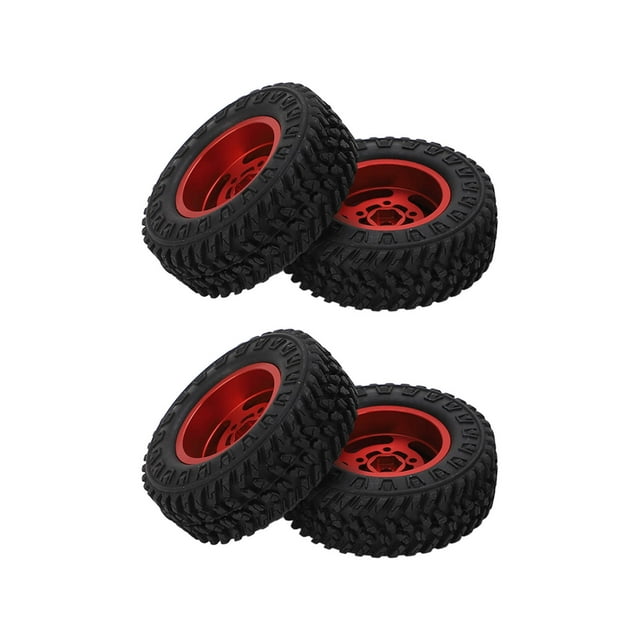 Front Rear Rubber Tires, Durable Wear Heavy Duty Anti Skid Strong Cushioning RC Tires and Wheel Rims Set for 1/24 RC Car Black,Silver,Red