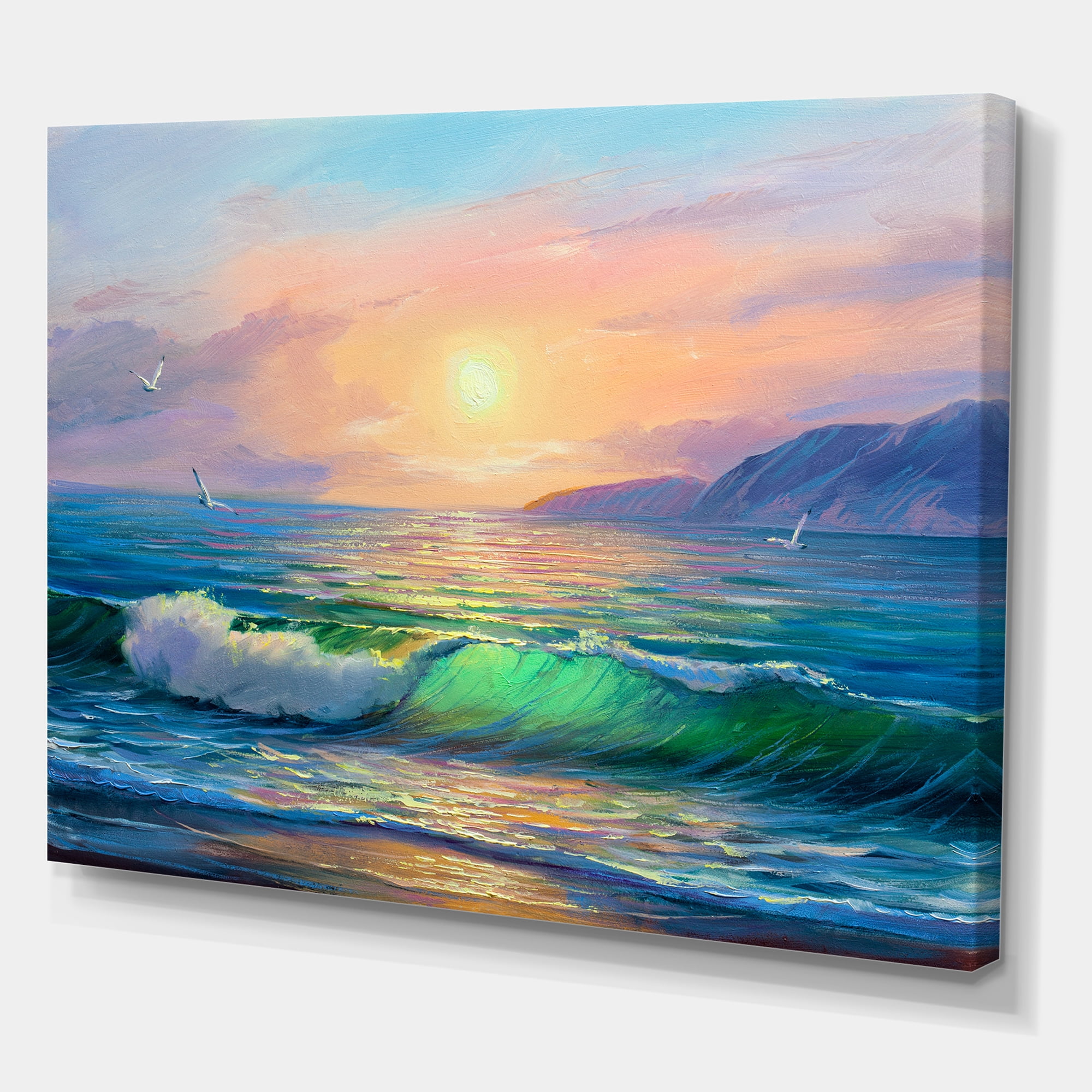 Blue Waves Breaking At The Beach Landscape V 40 in x 30 in Painting Canvas Art Print, by Designart