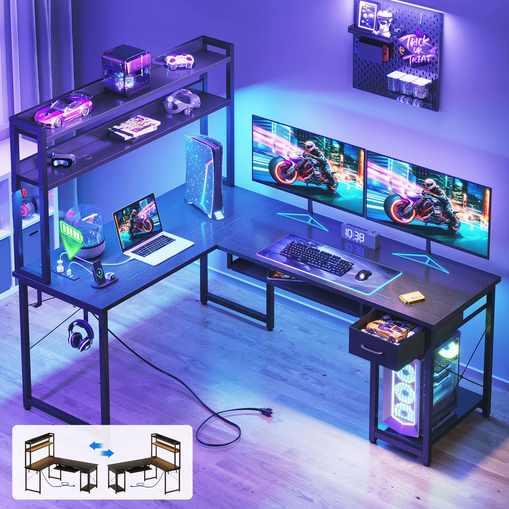 Casacomoda 59" L-Shaped Gaming Desk with LED Lights and Charging photo 2