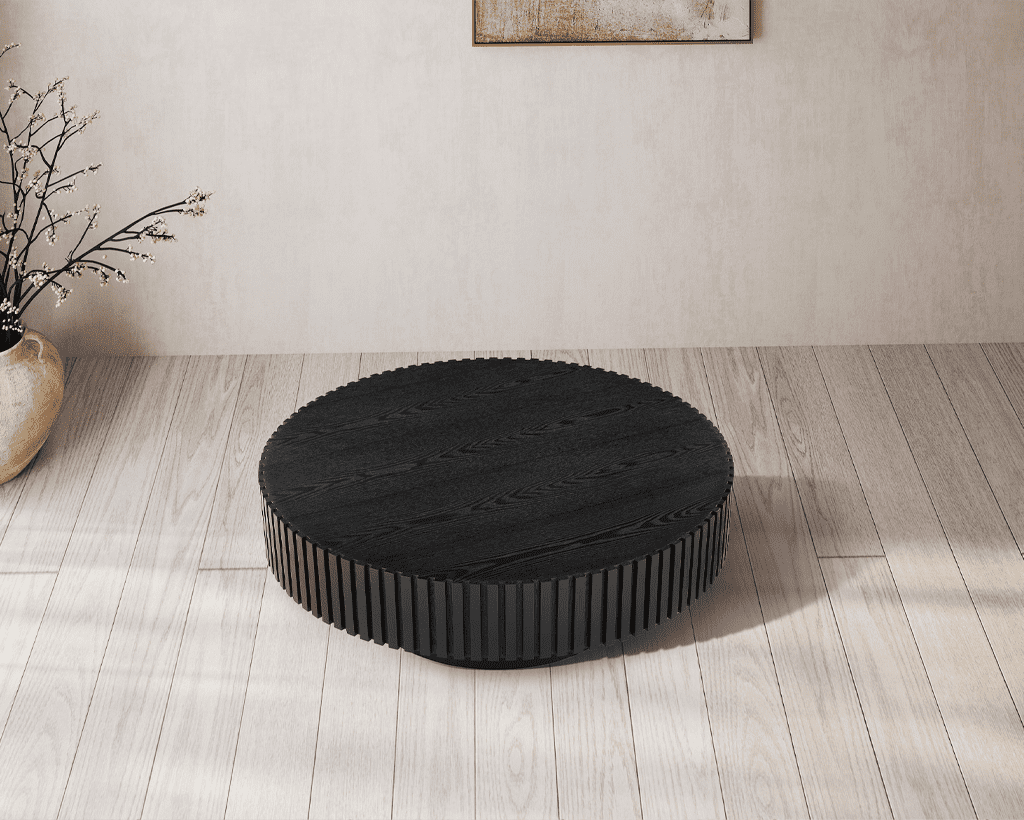 Kevinplus Round Coffee table, Modern Nesting Table with Sturdy Pedestal for Apartment,Living Room,Black