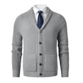 thumbnail image 1 of Men's Shawl Collar Cardigan Sweater Slim Fit Cable Knit Button up Merino wool Sweater_Grey_Medium, 1 of 1
