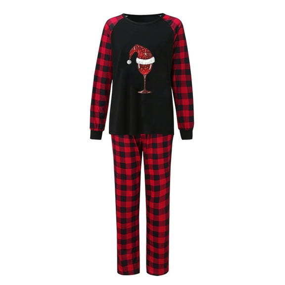 TFEOQRY Women's Christmas Pajamas for Family Comfortable Christmas Plaid Printing Sleepwear Set Blouse Tops Pants Set Black(Mon)