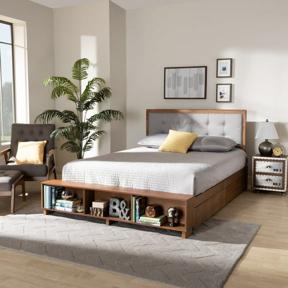 Baxton Studio Cosma Modern Transitional Ash Walnut Brown Finished Wood 4-Drawer King Size Platform Storage Bed