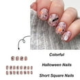 thumbnail image 2 of Halloween Press on Nails Short Square Fake Nails Purple Glitter Black Bat Acrylic Nails Reusable Artificial Glossy Stick on Nails for Women DIY Day of the Dead Glue on Nails Multicolor Halloween, 2 of 4