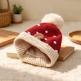 thumbnail image 5 of Wilark Toddler Christmas Hat with Pom Pom Size 1-4 T, Knitted Cute Warm Winter Kids Festival Hat Red, 5 of 7