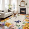 thumbnail image 3 of Area Rug for Living Room, Watercolor Flowers Non-Slip Indoor Ex Large Carpet for Bedroom/Dining Room, Spring Sunflowers Daisy Butterflies Beige Washable Low-Profile Floor Runner Rugs - 8 x 10 Ft, 3 of 7