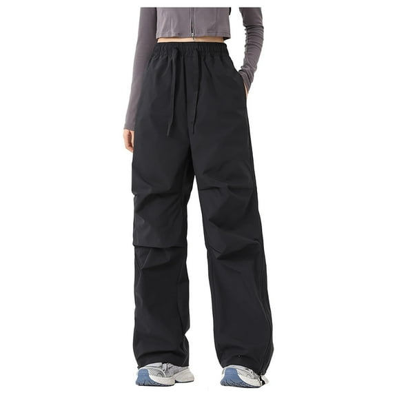 Fmbrln Womens Breathable Outdoor Hiking Pants Drawstring Elastic Waist Side Zipper Waterproof and Windproof Travel Pants Lounge Quick Dry Rain Pants with Pockets Black XL