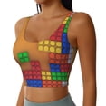 thumbnail image 2 of Gukieu Colorful Building Blocks A Print Women's Sports Vest, Low-neck U-shaped Removable Pad Sports Bra for Yoga, Exercise, Dance-Medium, 2 of 8