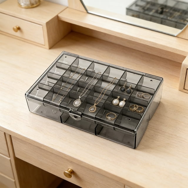 YiJuHui Jewelry Organizer Box with Anti-Tarnish Lining, Layer Stackable Storage Case for Earrings Rings Necklaces Bracelets, Clear Compartments for Women, Travel Vanity Dresser Closet Organizer