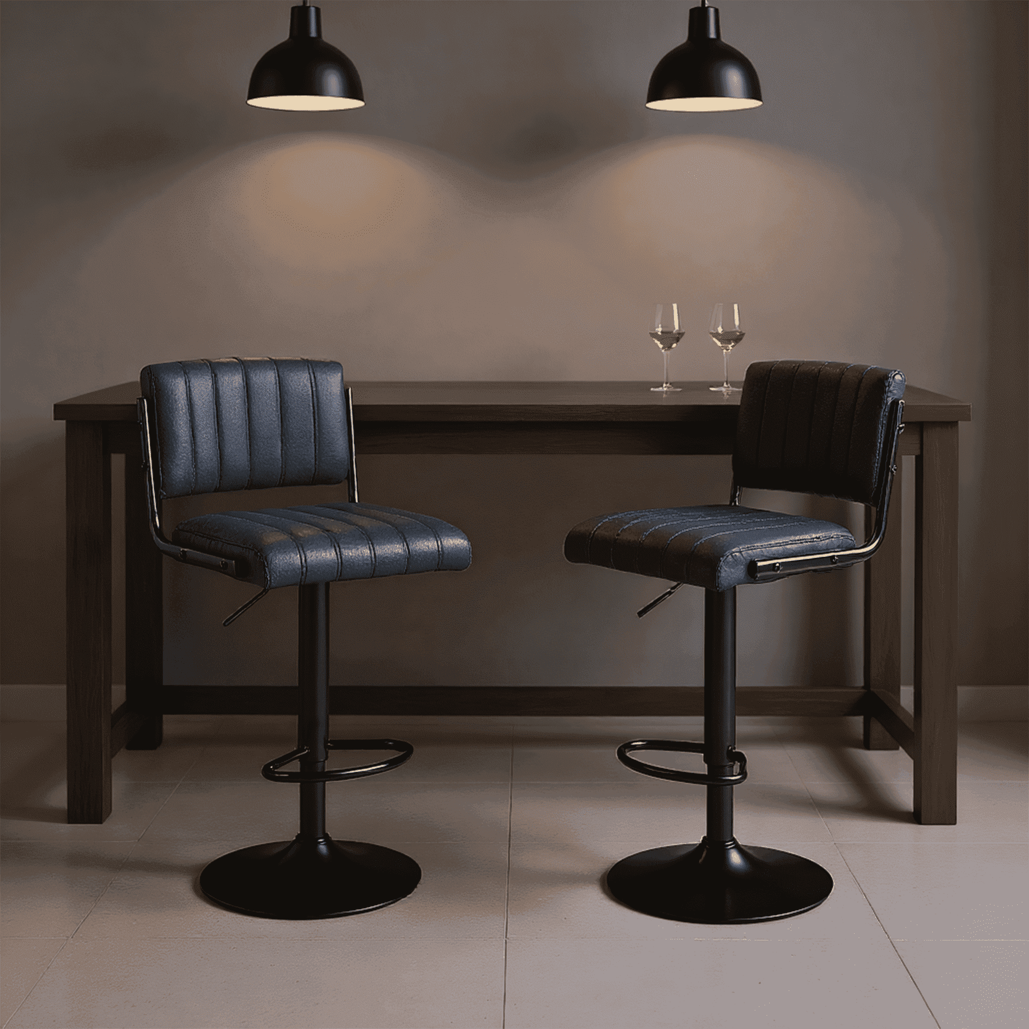 ENYLAY Adjustable Swivel Bar Stools Set of 2, Modern Faux Leather Counter Height Bar Chairs with Mid Back & Footrest for Kitchen Island Home Bar Pub, Black