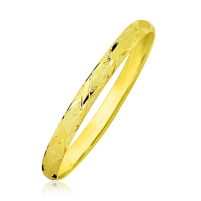 10k Yellow Gold Slender Diamond Pattern Textured Bangle 7 in