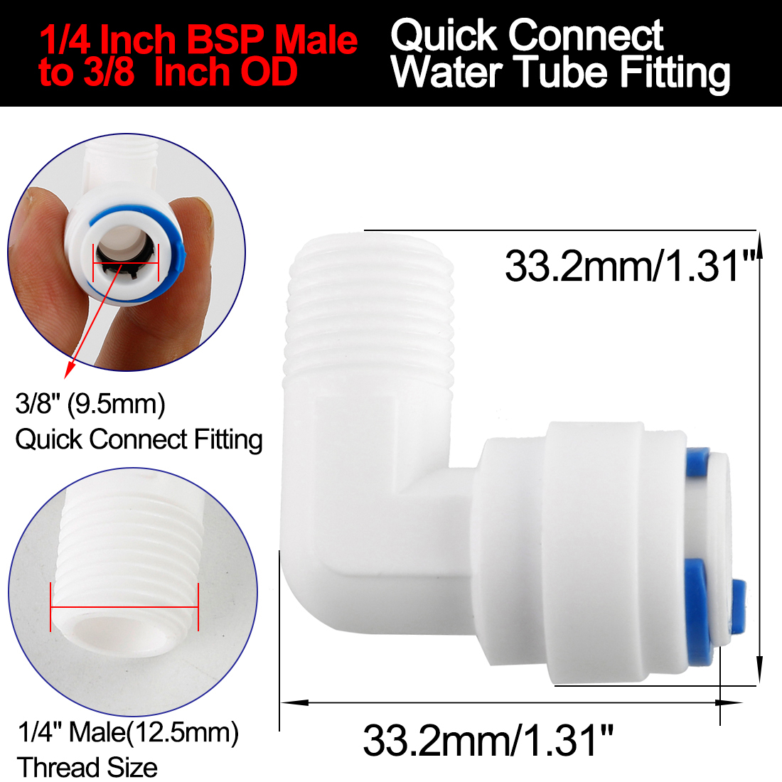 1//4/'/' Tube x 3//8 BSP Thread Quick Connect 10pcs for RO Water Reverse Osmosis