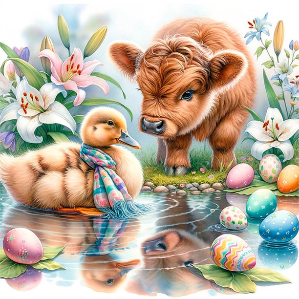Kit Pintura Por Números Sobre Lienzo Arte Al Óleo Artesanal Imagen Animal Pascua 40x40cm
